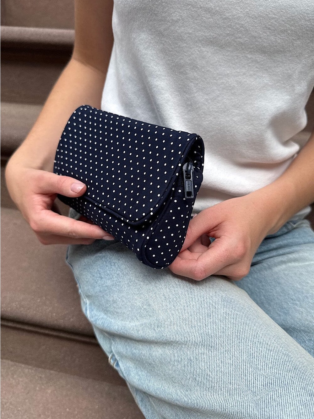 Navy Polka Dot makeup Bag - Brandy Melville